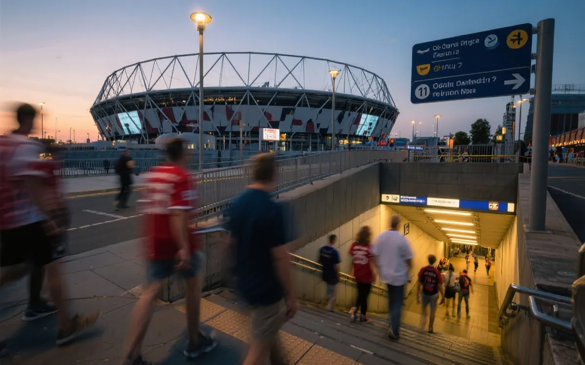 比赛日公共交通到场流程：住处到车站、换乘、球场步行与散场返程